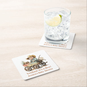 Posavasos Cuadrado De Papel Baby Cowboy Baby Shower