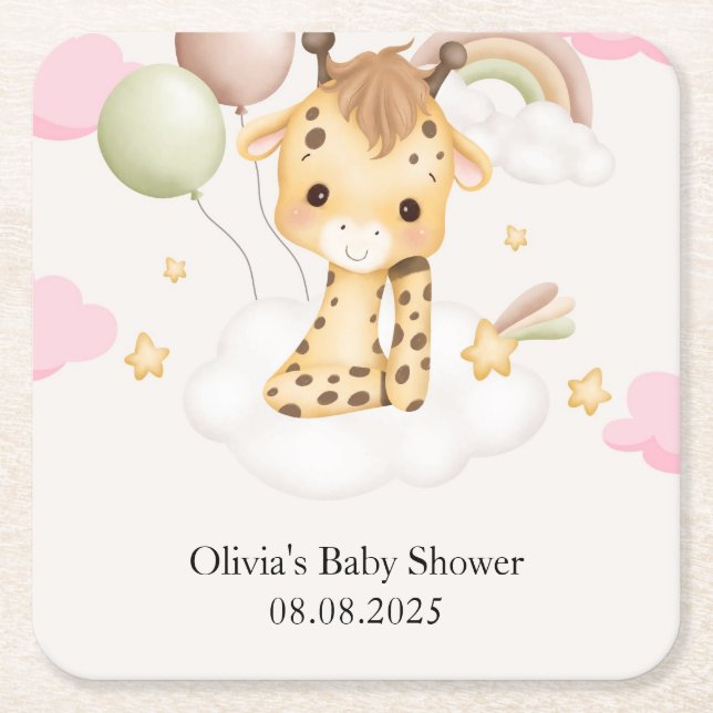 POSAVASOS CUADRADO DE PAPEL BABY GIRAFFE BABY SHOWER  (Anverso)
