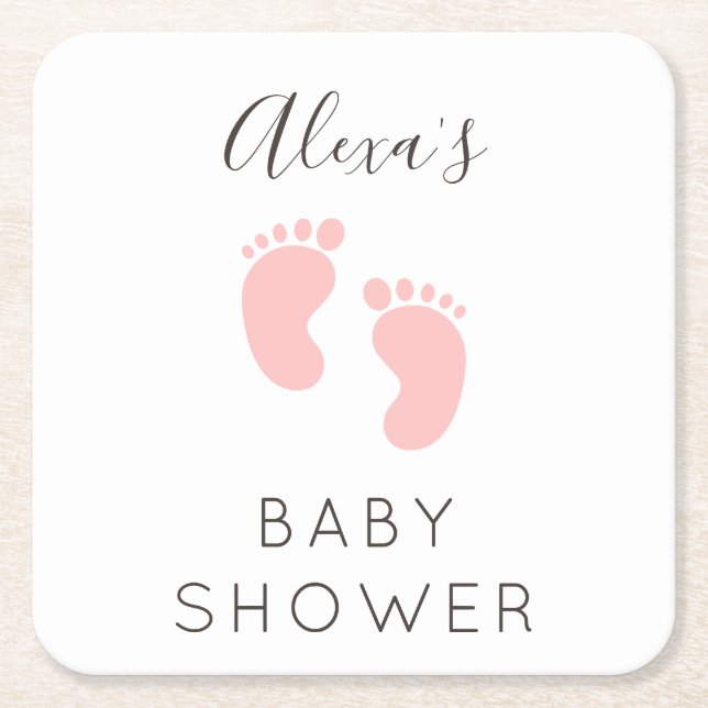 Posavasos Cuadrado De Papel Baby Girl  Baby Shower Favor (Anverso)