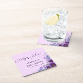 Posavasos Cuadrado De Papel Baby In Bloom Watercolor Morple Flower Baby Shower