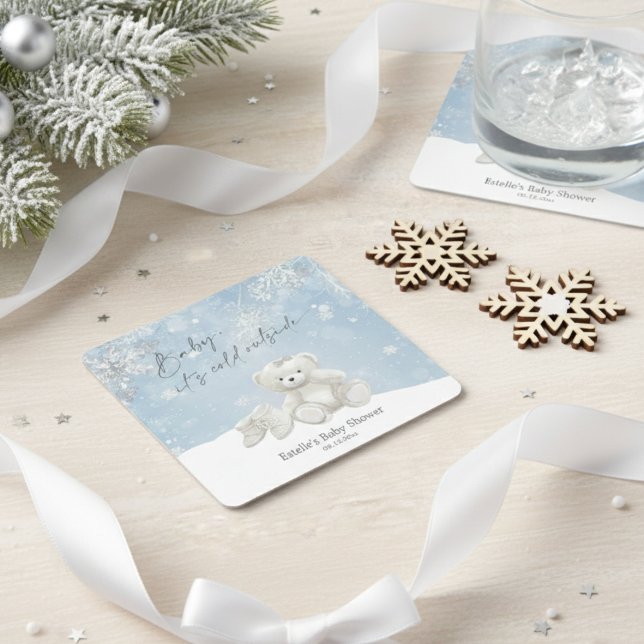 Posavasos Cuadrado De Papel Baby, It's Cold Outside Teddy Bear Winter Accent (Subido por el creador)