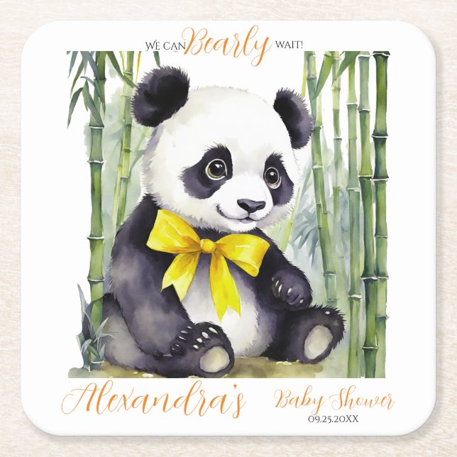 Posavasos Cuadrado De Papel Baby Panda Baby Shower (Anverso)
