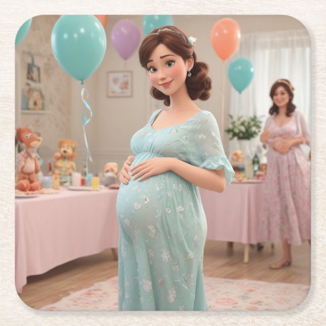 Posavasos Cuadrado De Papel Baby Shower (Anverso)