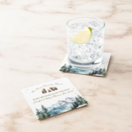 Posavasos Cuadrado De Papel Baby Shower Bear Adventure Snowy Mountains