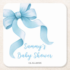 Posavasos Cuadrado De Papel Baby Shower Blue Coquette Bow