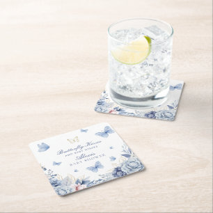 Posavasos Cuadrado De Papel Baby Shower Butterfly Kisses Boy