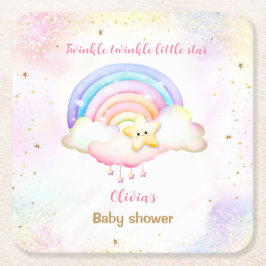 Posavasos Cuadrado De Papel Baby Shower Chica arcoiris de estrella pequeña Twi