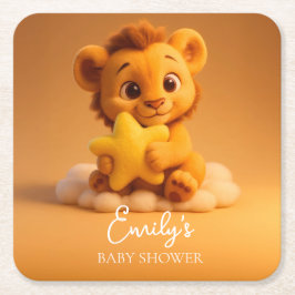 Posavasos Cuadrado De Papel Baby Shower Coaster – Little Lion & Star