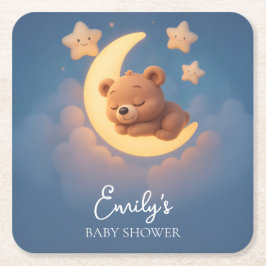 Posavasos Cuadrado De Papel Baby Shower Coaster – Teddy Bear on the Moon