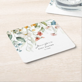 Posavasos Cuadrado De Papel Baby Shower, Colorida Caída Floral De Vida,