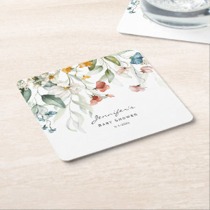 Posavasos Cuadrado De Papel Baby Shower, Colorida Caída Floral De Vida,