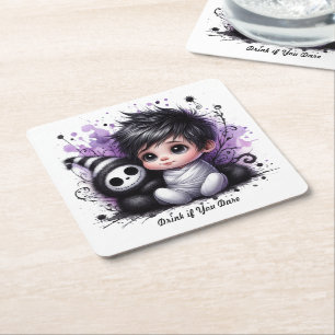 Posavasos Cuadrado De Papel Baby Shower con temática de Halloween - Bebé gótic