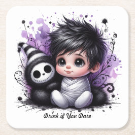 Posavasos Cuadrado De Papel Baby Shower con temática de Halloween - Bebé gótic