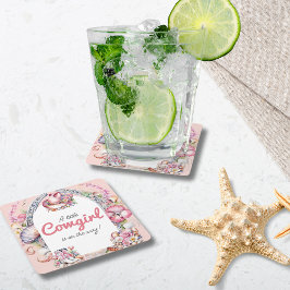 Posavasos Cuadrado De Papel Baby Shower costero rosa de niña pequeña occidenta