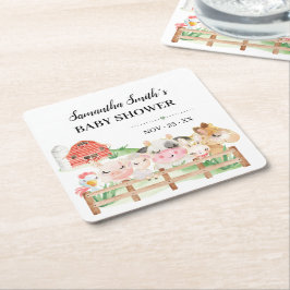 Posavasos Cuadrado De Papel Baby Shower de animales de bebé de granja