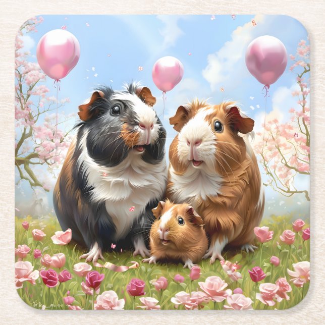 Posavasos Cuadrado De Papel Baby Shower de Cerdos de Guinea (Anverso)