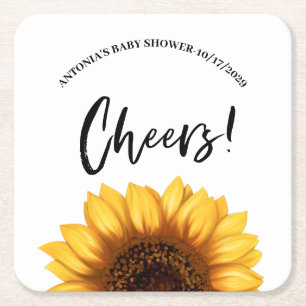 Posavasos Cuadrado De Papel Baby Shower de Girasoles de Otoño