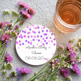 Posavasos Cuadrado De Papel Baby Shower de globo Púrpura Rosa Personalizado