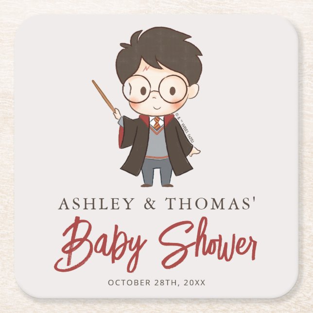 Posavasos Cuadrado De Papel Baby Shower de Harry Potter simple (Anverso)