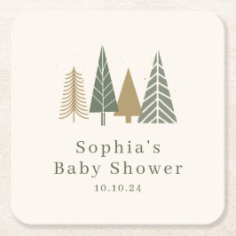 Posavasos Cuadrado De Papel Baby Shower de invierno verde