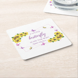 Posavasos Cuadrado De Papel Baby Shower de la mariposa pequeña