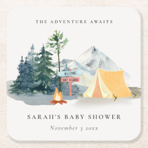 Posavasos Cuadrado De Papel Baby Shower de la montaña rusa de los bosques de p