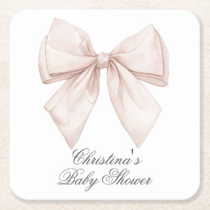 Posavasos Cuadrado De Papel Baby Shower de Lazo Blanco Elegante