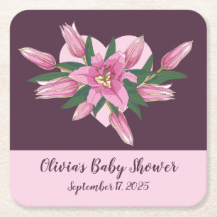 Posavasos Cuadrado De Papel Baby Shower de Lily Purple Blooming