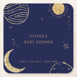 Posavasos Cuadrado De Papel Baby Shower de Midnight Galaxy Moon Star