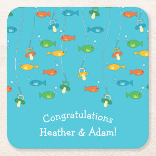Posavasos Cuadrado De Papel Baby Shower de pesca