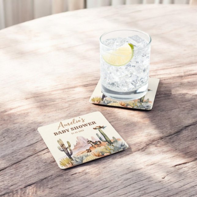 Posavasos Cuadrado De Papel Baby Shower de Rustic Boho Wild West Boy (Subido por el creador)