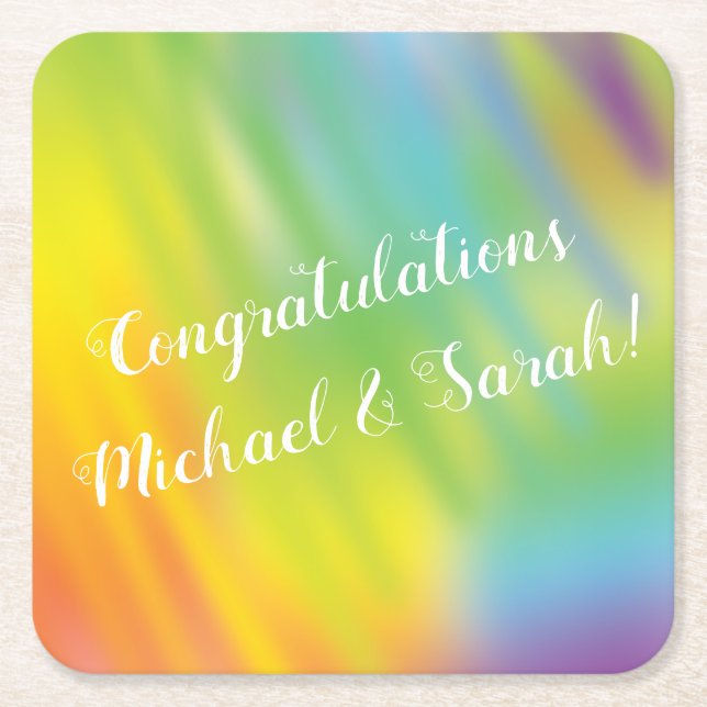 Posavasos Cuadrado De Papel Baby Shower de tinte de tinta arco iris (Anverso)