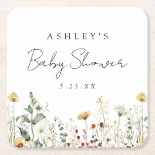 Posavasos Cuadrado De Papel Baby Shower del estadio Summer Wildflower