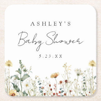 Posavasos Cuadrado De Papel Baby Shower del estadio Summer Wildflower