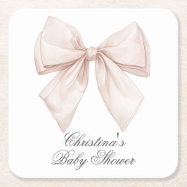 Posavasos Cuadrado De Papel Baby Shower Elegante con Lazo Blanco