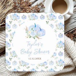 Posavasos Cuadrado De Papel Baby Shower floral Blue Pumpkins