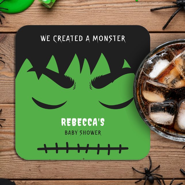Posavasos Cuadrado De Papel Baby Shower Frankenstein Monster Halloween (Frankenstein Monster Halloween Baby Shower Square Paper Coaster
)