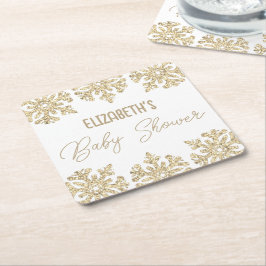 Posavasos Cuadrado De Papel Baby Shower Gold Snowflake Winter