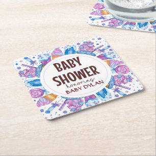 Posavasos Cuadrado De Papel Baby Shower Ice-Crema Watercolor Art