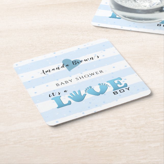 Posavasos Cuadrado De Papel Baby Shower Love Baby (En perspectiva)