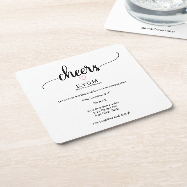Posavasos Cuadrado De Papel Baby Shower Mocktail de la caligrafía negra del co (En perspectiva)