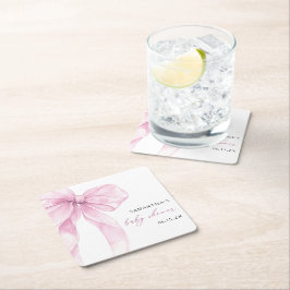Posavasos Cuadrado De Papel Baby Shower moderno de color rosa