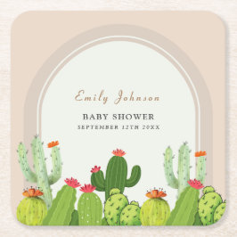 Posavasos Cuadrado De Papel Baby Shower Neutral Boho Cactus Arch