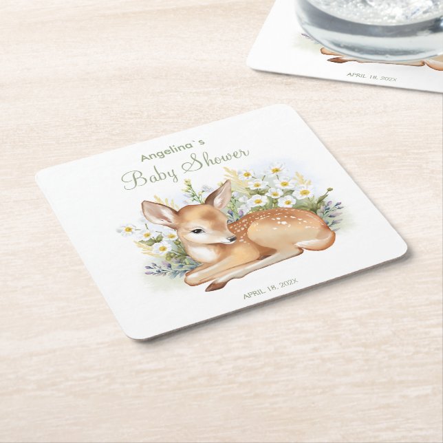 Posavasos Cuadrado De Papel Baby Shower Paper Coaster (En perspectiva)