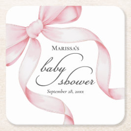 Posavasos Cuadrado De Papel Baby Shower Pink Bow