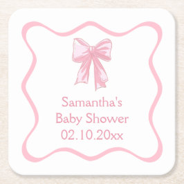 Posavasos Cuadrado De Papel Baby Shower Pink Bow