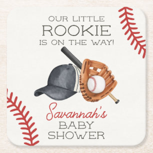 Posavasos Cuadrado De Papel Baby Shower Rookie Little Home Run