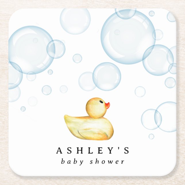 Posavasos Cuadrado De Papel Baby Shower Rubber Ducky (Anverso)