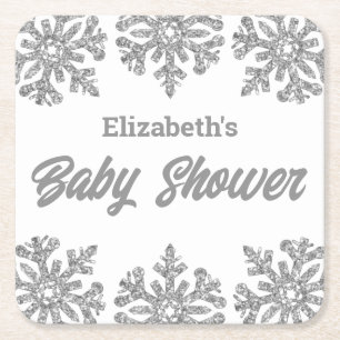 Posavasos Cuadrado De Papel Baby Shower Silver Snowflake Winter