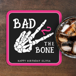 Posavasos Cuadrado De Papel Bad 2 the Bone Skeleton 2nd Birthday Party